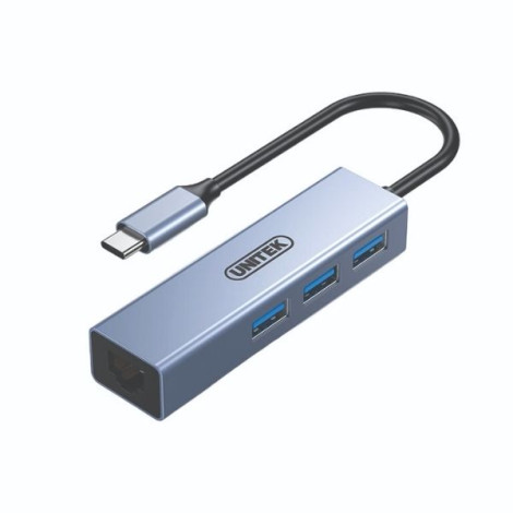Hub chia 2 Trong 1 Type-C sang USB, LAN UNITEK H312C