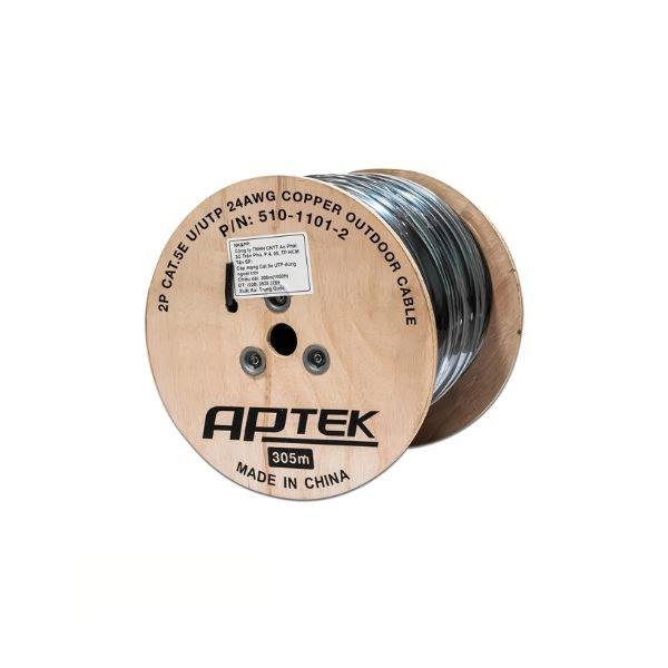 Cáp mạng APTEK Cat5e UTP Copper ngoài trời 24AWG 2 pair 305m màu đen (510-1101-2)