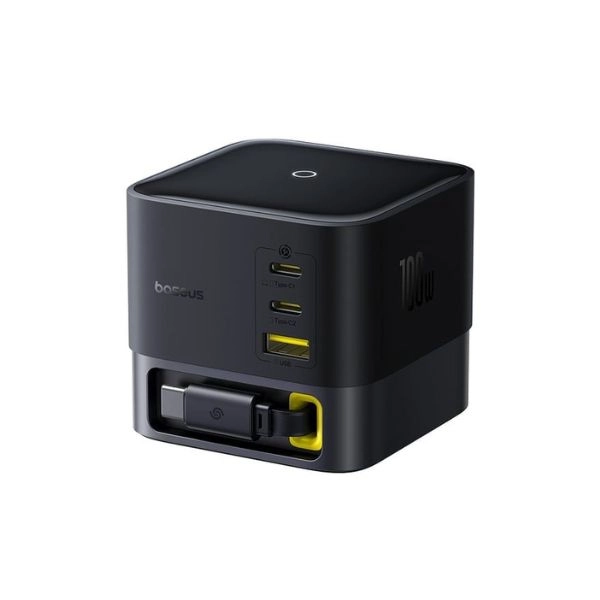 Củ sạc 3 cổng tích hợp cáp sạc dây rút Baseus Super GaN 100W P10164000123-00 (LVJ084-100-UK) - Cosmic Black