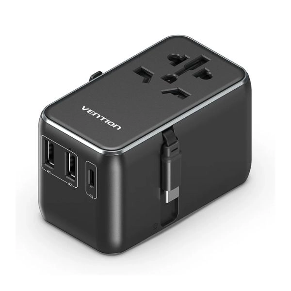 Củ Sạc Nhanh Đa Năng Du Lịch Toàn Cầu 1C + 2A VENTION FJI 65W FJIB0 (FJI-B0) - Black