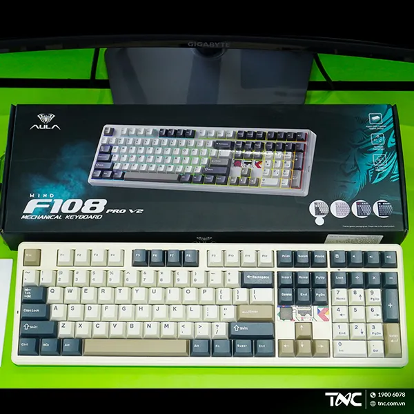 Bàn phím cơ 3 Mode Aula F108PRO V2 Xanh dương, Be, Nâu - Panda switch (6634)