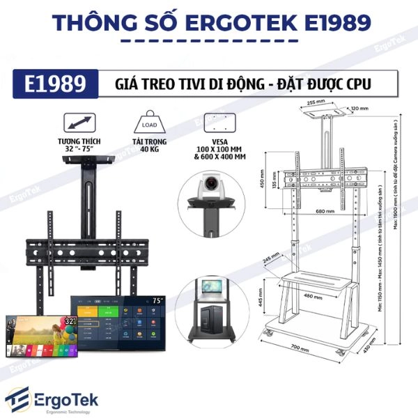Giá treo tivi di động Ergotek E1989 (32 – 75 inch)