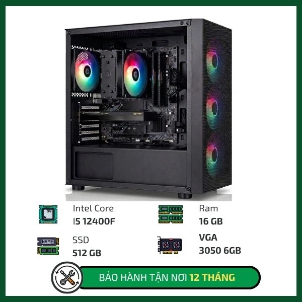 Máy bộ TNC Gaming I512400F-16G-512G-30506G (I5 12400F/ Ram 16GB/ SSD 512GB/ VGA 3050 6GB OC)