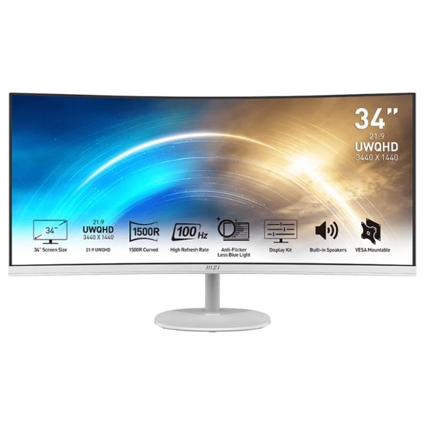 Màn hình LCD MSI PRO MP341CQW (34 inch/ 3440 x 1440/ 350 cd/m2/ 1ms/ 100Hz/ 2W x 2 Speakers/ Curved)