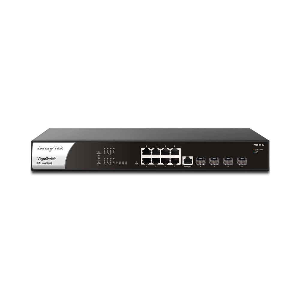 Switch PoE+ DrayTek Smart Lite VigorSwitch L2+ PQ2121x (12 port/ 2.5/10 Gbps/ 4 SFP+)
