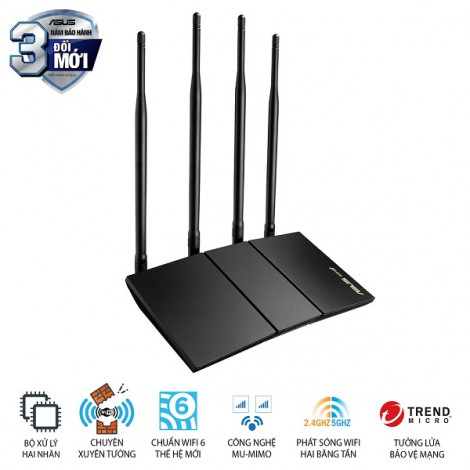 Bộ phát Wifi 6 Asus RT-AX1800HP (1775 Mbps/ Wifi 6/ 2.4/5GHz)