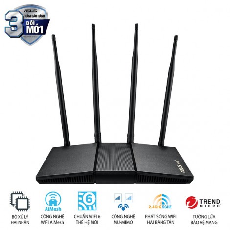 Bộ phát Wifi 6 Asus RT-AX1800HP (1775 Mbps/ Wifi 6/ 2.4/5GHz)