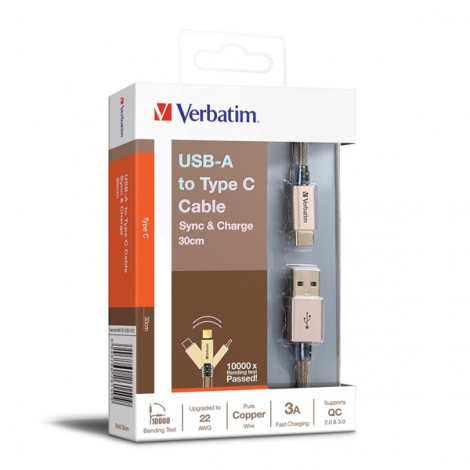 Cable USB-A sang TypeC Verbatim vàng 66153 dài 120cm