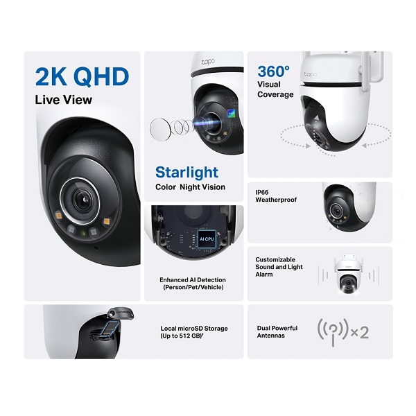 Camera Wi-fi ngoài trời TP-Link Tapo C520WS là camera an ninh thông minh, cung cấp video và âm thanh chất lượng cao, phát hiện chuyển động ngày đêm và liên lạc 2 chiều camera chính hãng