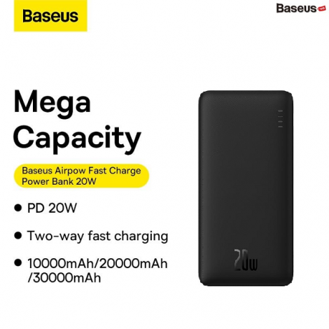 Sạc dự phòng Baseus Airpow Fast Charge 10000mAh 20W Black LVA022-1K-20 (PPQD090001)