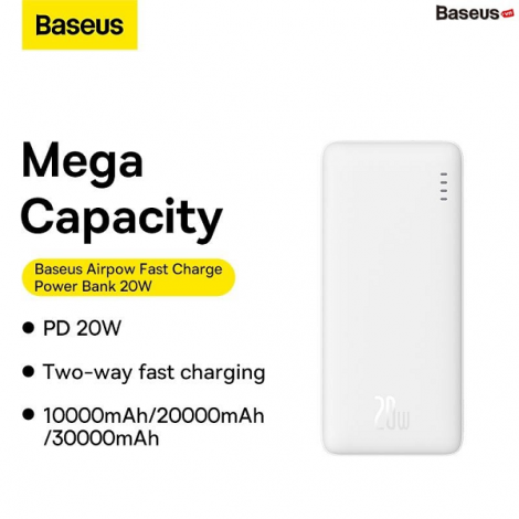 Sạc dự phòng Baseus Airpow Fast Charge 10000mAh 20W White LVA022-1W-20 (PPQD090002)