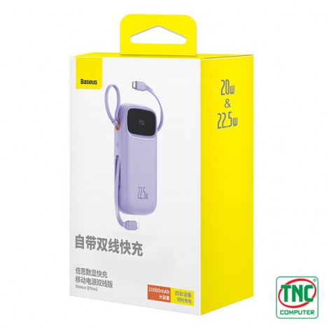 Sạc dự phòng Baseus Qpow2 Dual-Cable 10000mAh 22.5W Nebula Purple LVA025-1V-22 (P10055003513-00)