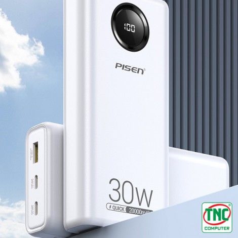 Sạc dự phòng Pisen QUICK Power Cube 20000mAh, sạc nhanh 30W - White (TS-D337)