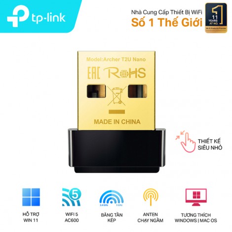 USB Wifi TP-Link Archer T2U Nano (633 Mbps/ Wifi 5/ 2.4/5 GHz)